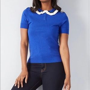 ModCloth Blue Going Retro Short Sleeve Sweater Medium